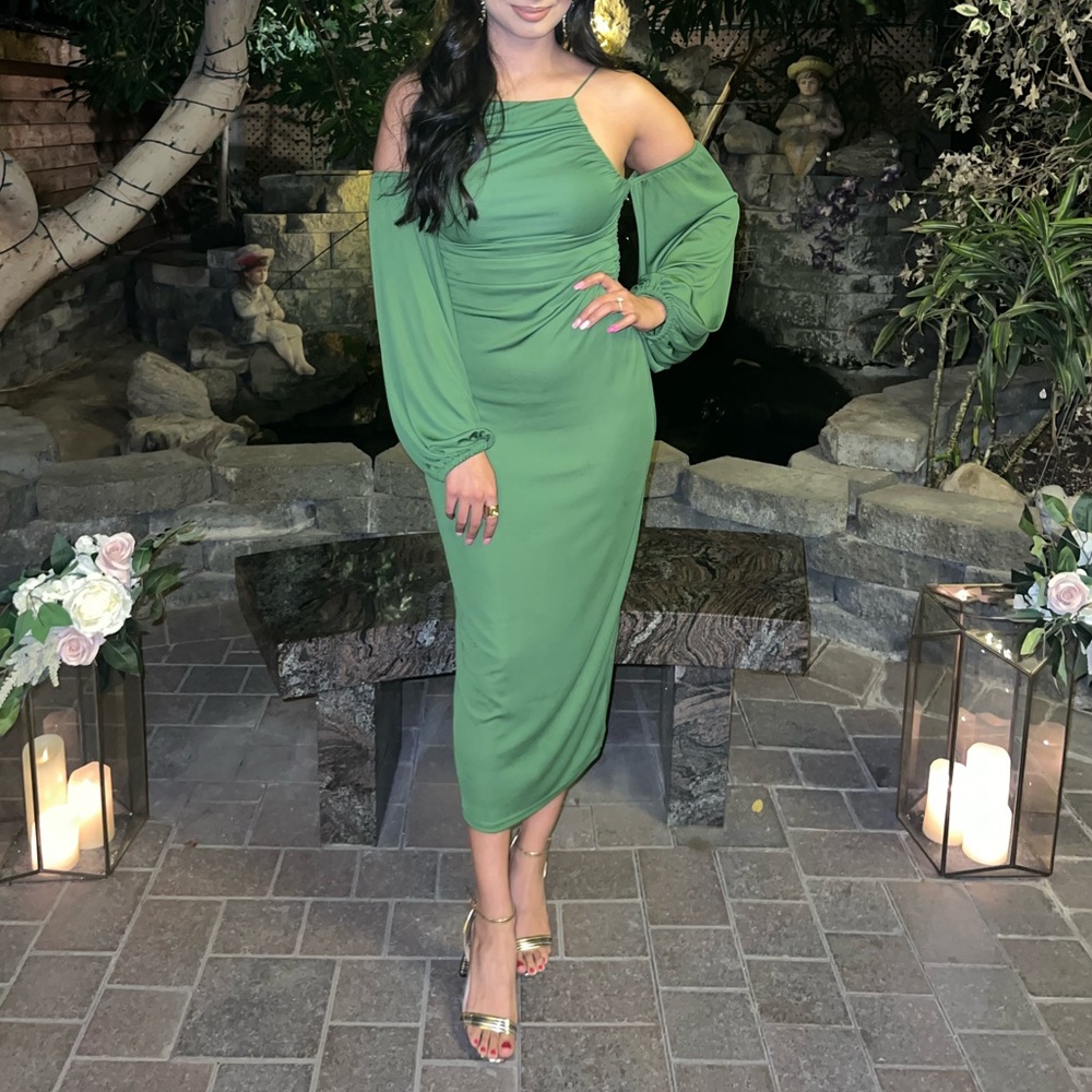 Green off shoulder dress